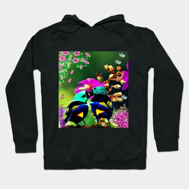 Love Birds  -  Butterflies - Flowers Hoodie by The Global Worker